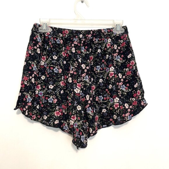 AMERICAN EAGLE AE Tulip Runner Shorts Black Pink Floral Pull On Drawstring Flowy - Picture 14 of 16